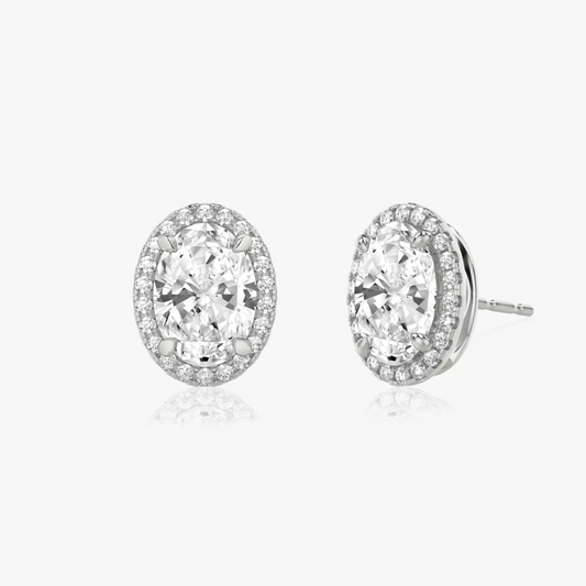 Shine Moment Halo Solitaire Stud Oval 14k White Gold