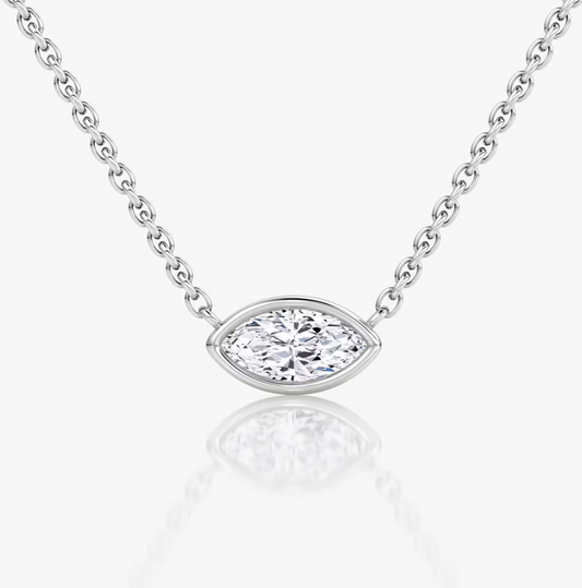 Shine Moment Bezel Solitaire Necklace Marquise 14k White Gold
