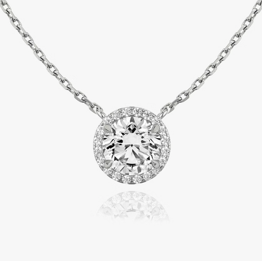Shine Moment Halo Solitaire Necklace Round Brilliant 14k White Gold