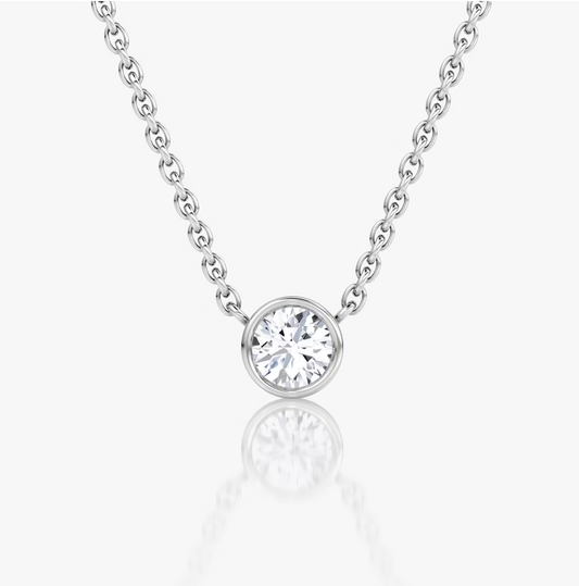 Shine Moment Bezel Solitaire Necklace Round Brilliant 14k White Gold