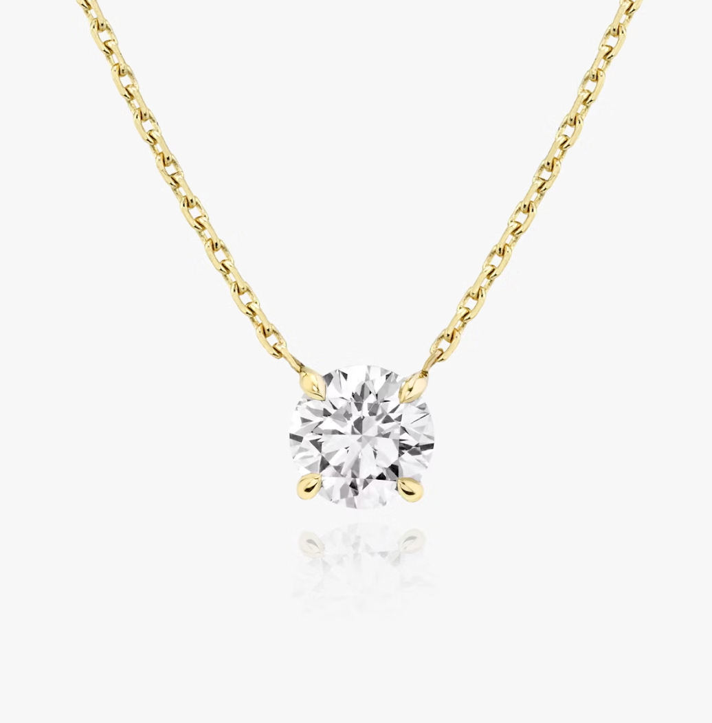 Shine Moment Sparkle Solitaire Necklace Round Brilliant 14k Yellow Gold