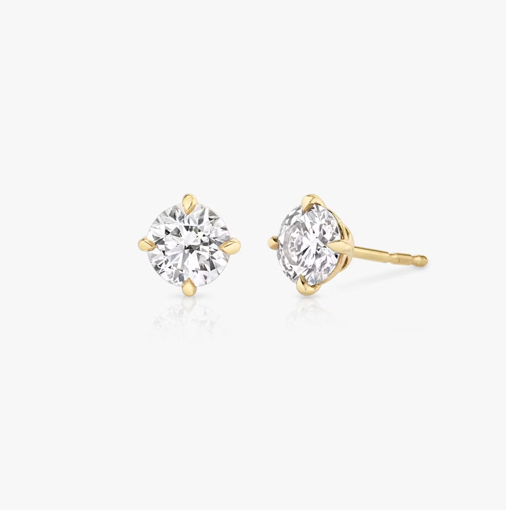 Shine Moment Sparkle Solitaire Stud Round Brilliant 14k Yellow Gold