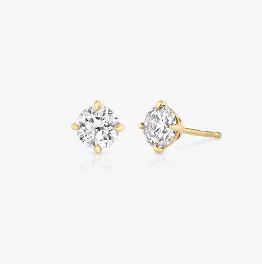 Shine Moment Sparkle Solitaire Stud Round Brilliant 14k Yellow Gold