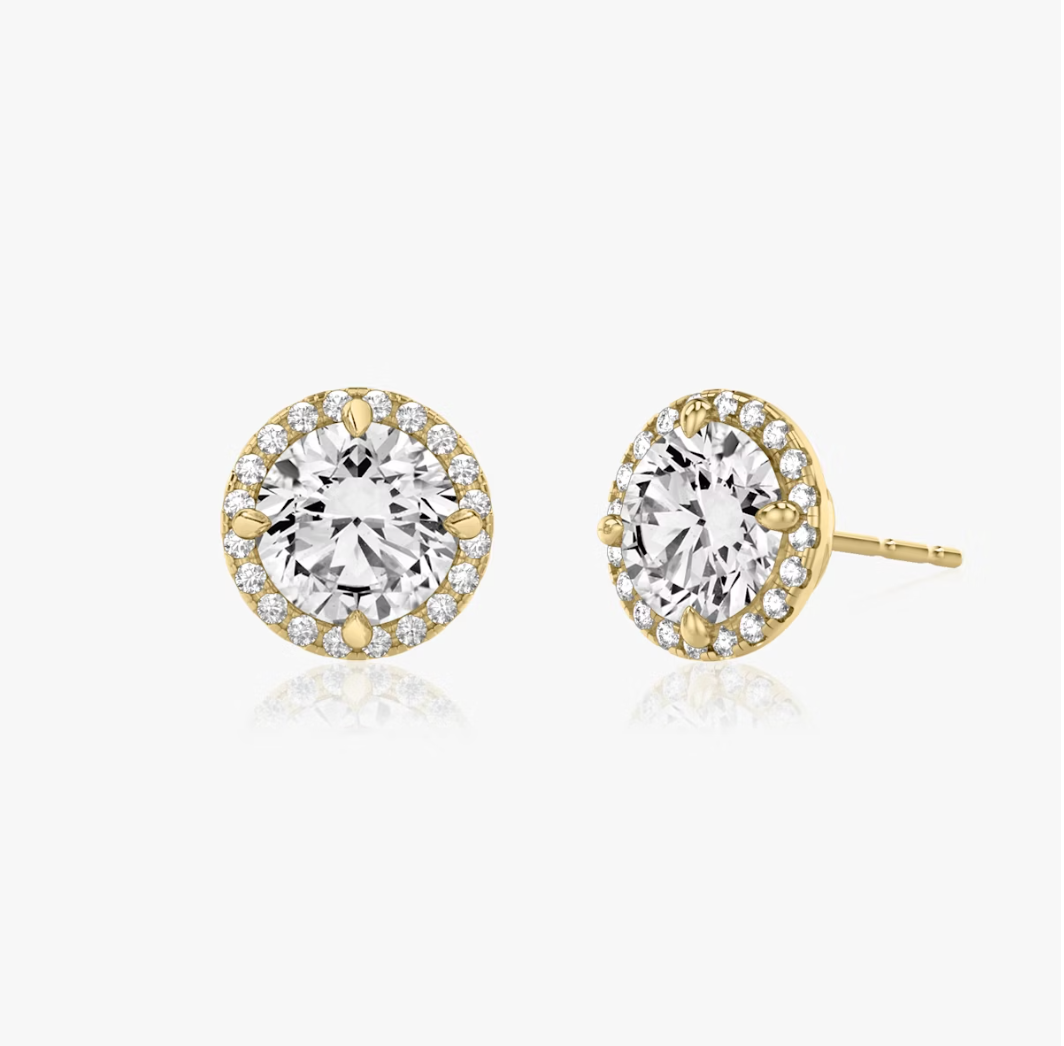 Shine Moment Halo Solitaire Stud Round Brilliant 14k Yellow Gold