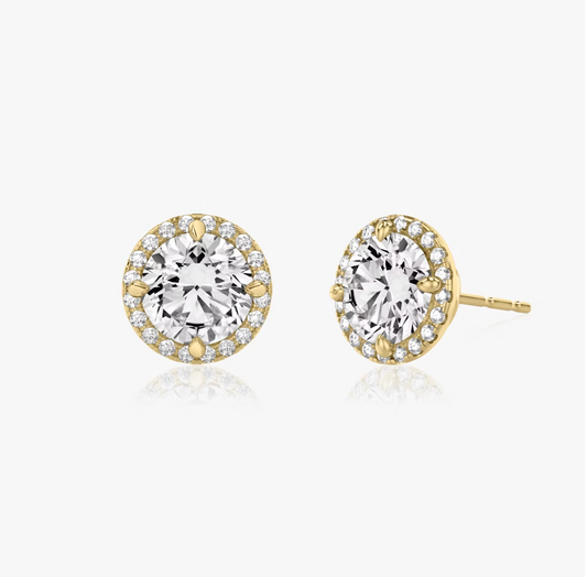 Shine Moment Halo Solitaire Stud Round Brilliant 14k Yellow Gold