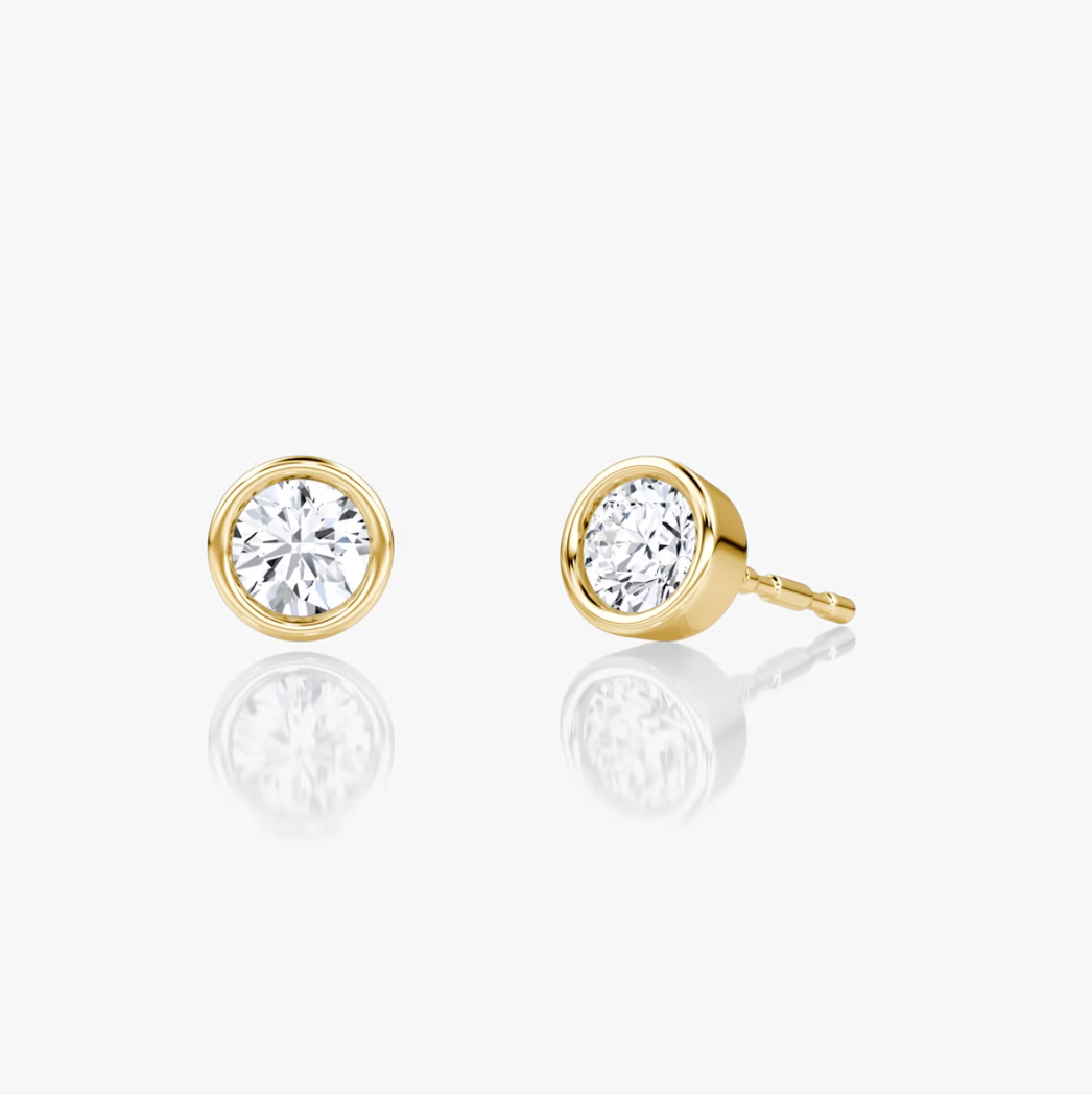 Shine Moment Bezel Solitaire Stud Round Brilliant 14k Yellow Gold
