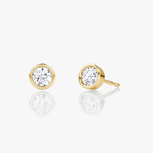 Shine Moment Bezel Solitaire Stud Round Brilliant 14k Yellow Gold
