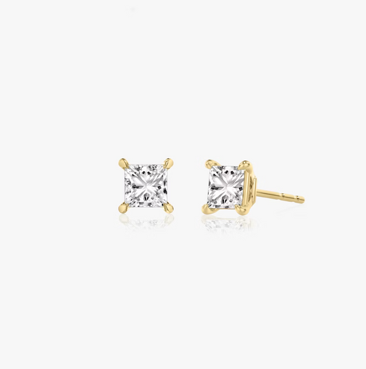 Shine Moment Sparkle Solitaire Stud Princess 14k Yellow Gold