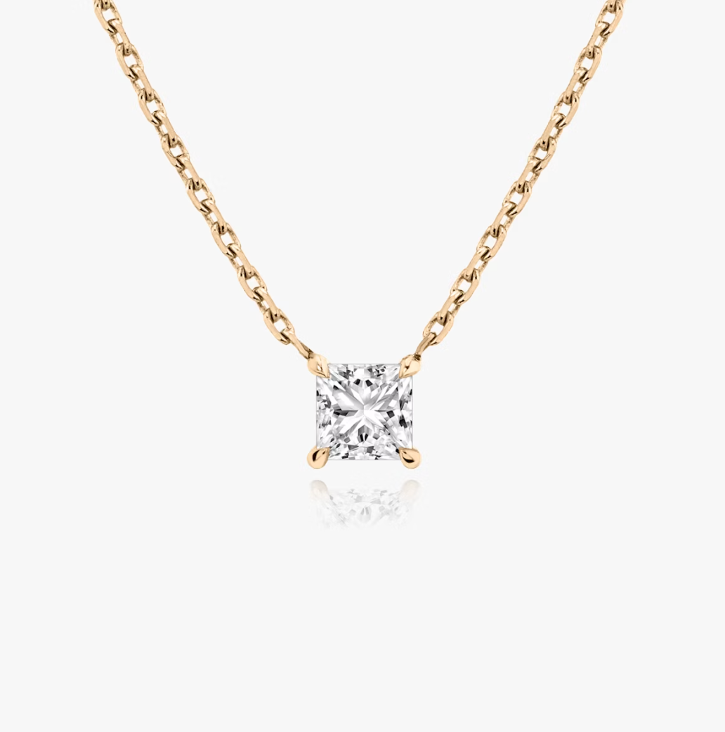 Shine Moment Sparkle Solitaire Necklace Princess 14k Rose Gold