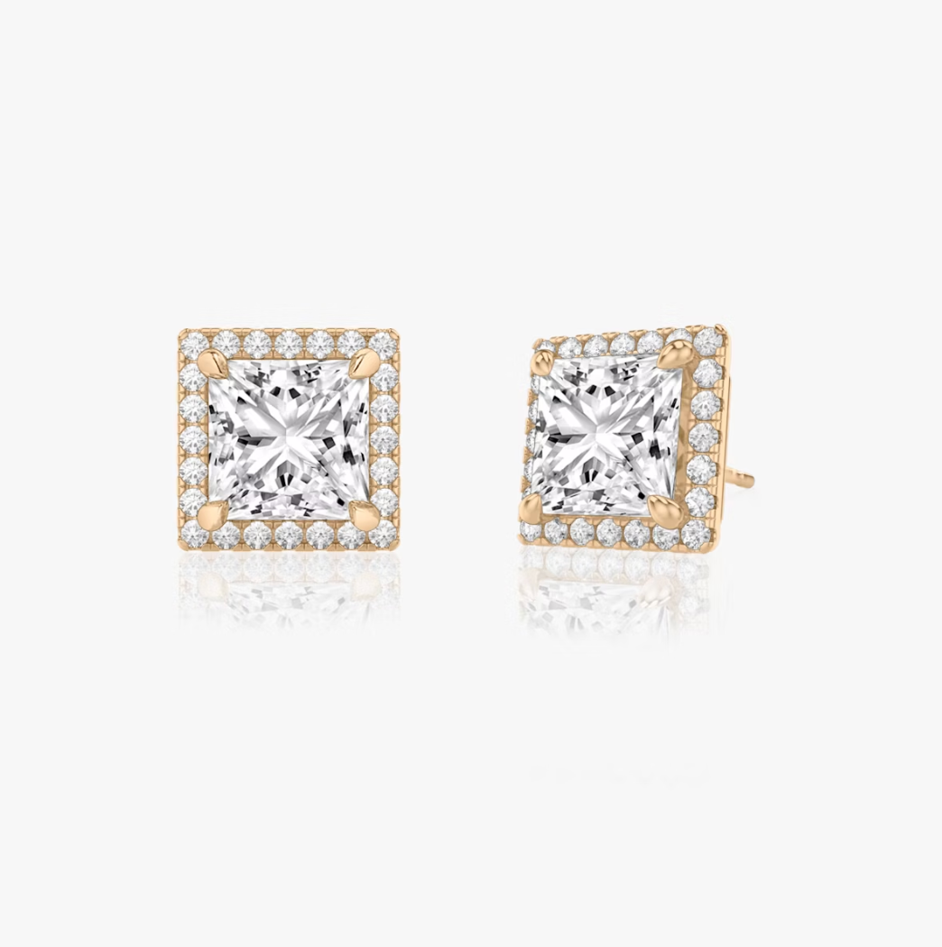 Shine Moment Halo Solitaire Stud Princess 14k Rose Gold