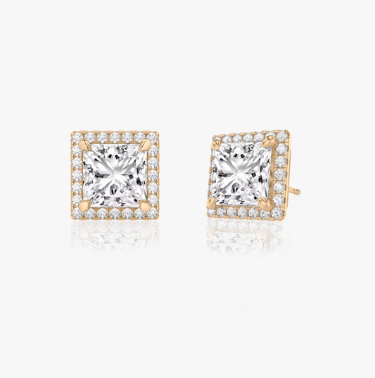 Shine Moment Halo Solitaire Stud Princess 14k Rose Gold