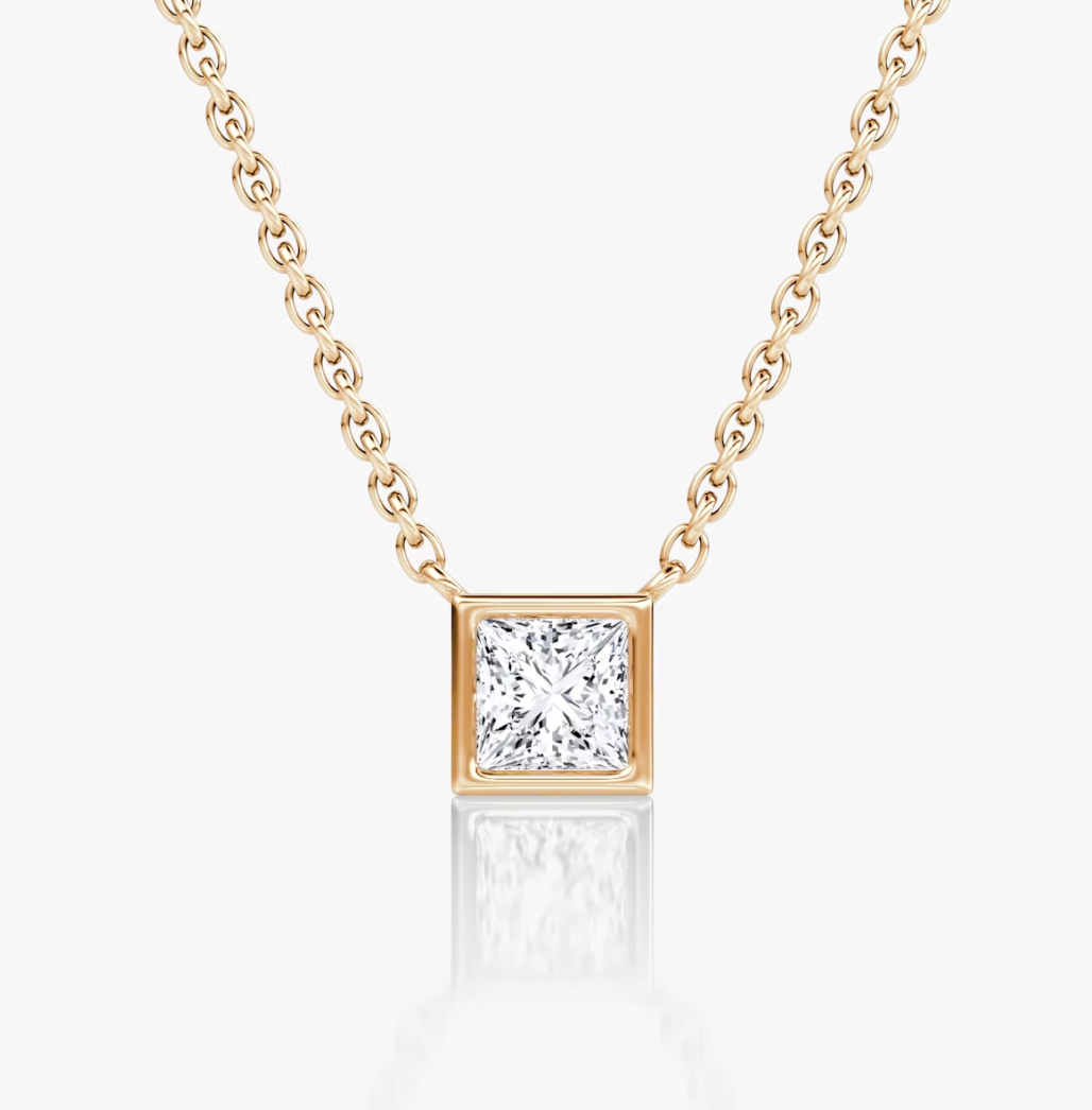 Shine Moment Bezel Solitaire Necklace Princess 14k Rose Gold