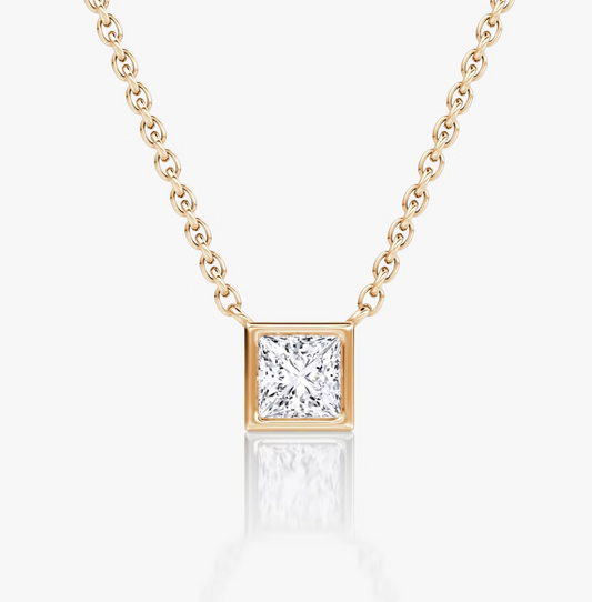 Shine Moment Bezel Solitaire Necklace Princess 14k Rose Gold