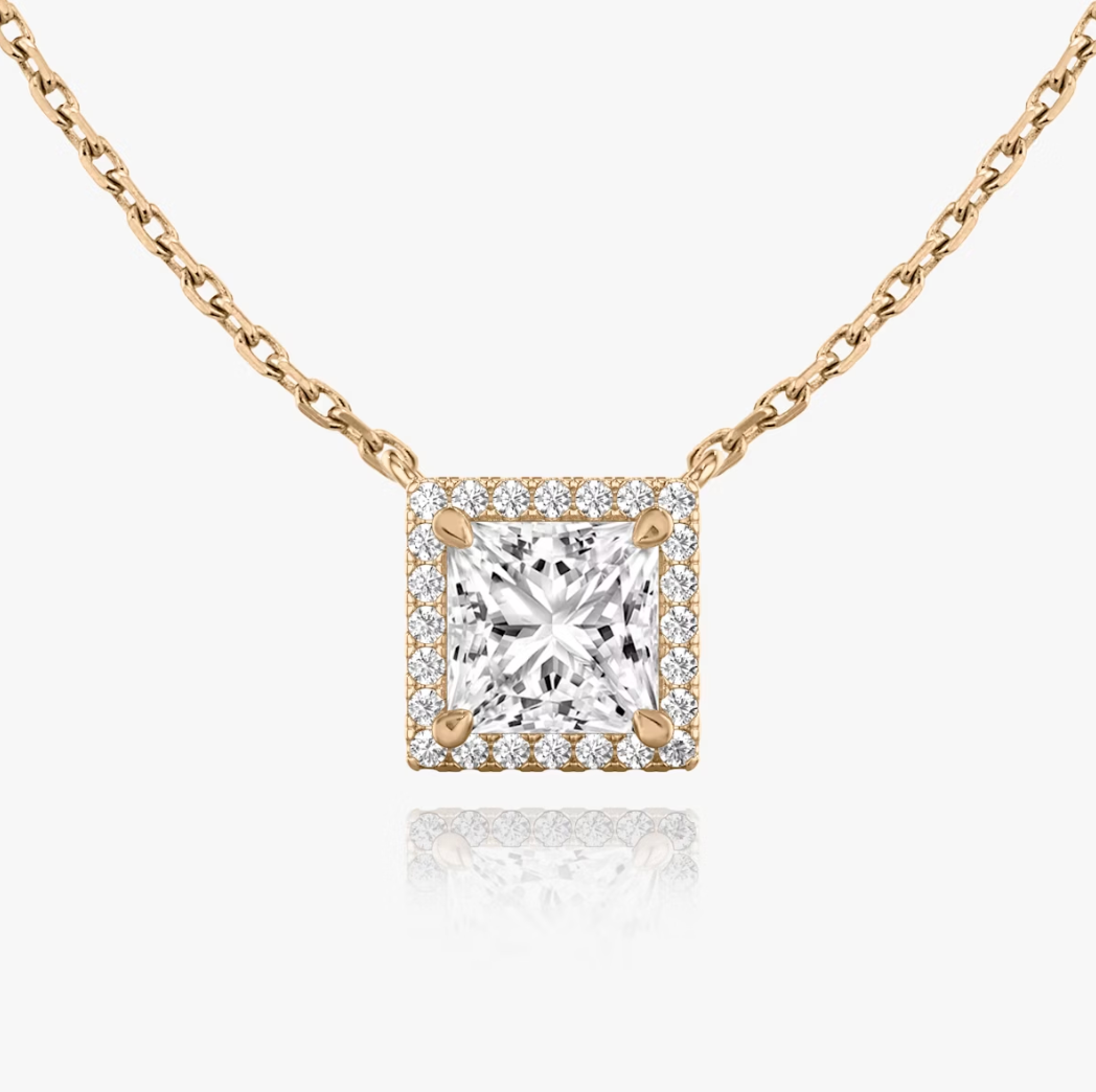 Shine Moment Halo Solitaire Necklace Princess 14k Rose Gold