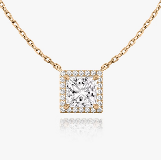 Shine Moment Halo Solitaire Necklace Princess 14k Rose Gold