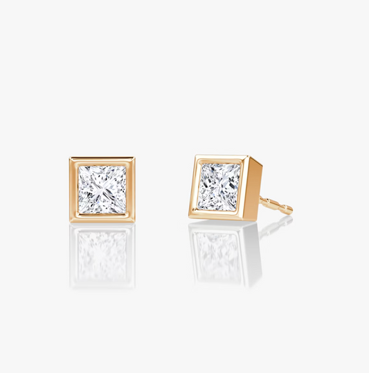 Shine Moment Bezel Solitaire Stud Princess 14k Rose Gold