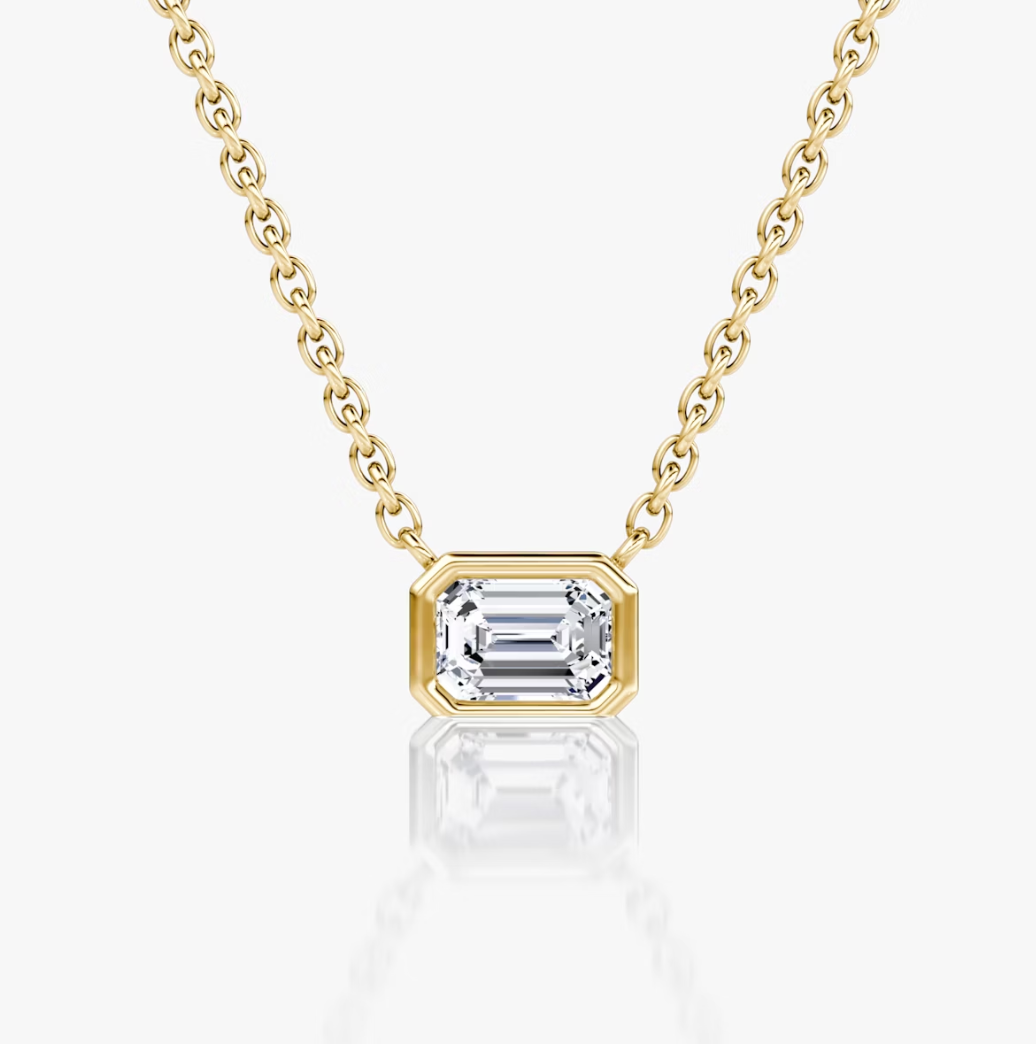 Shine Moment Bezel Solitaire Necklace Emerald 14k Yellow Gold