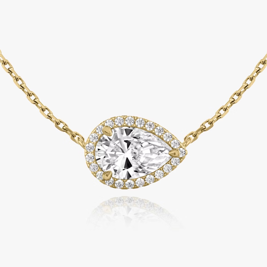 Shine Moment Halo Solitaire Necklace Pear 14k Yellow Gold