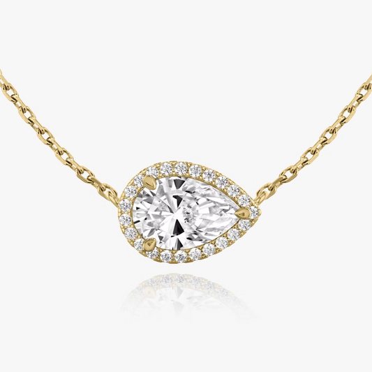 Shine Moment Halo Solitaire Necklace Pear 14k Yellow Gold
