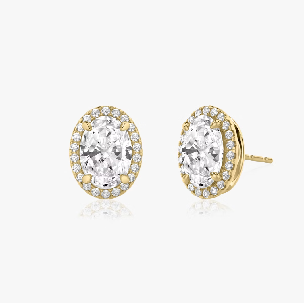 Shine Moment Halo Solitaire Stud Oval 14k Yellow Gold