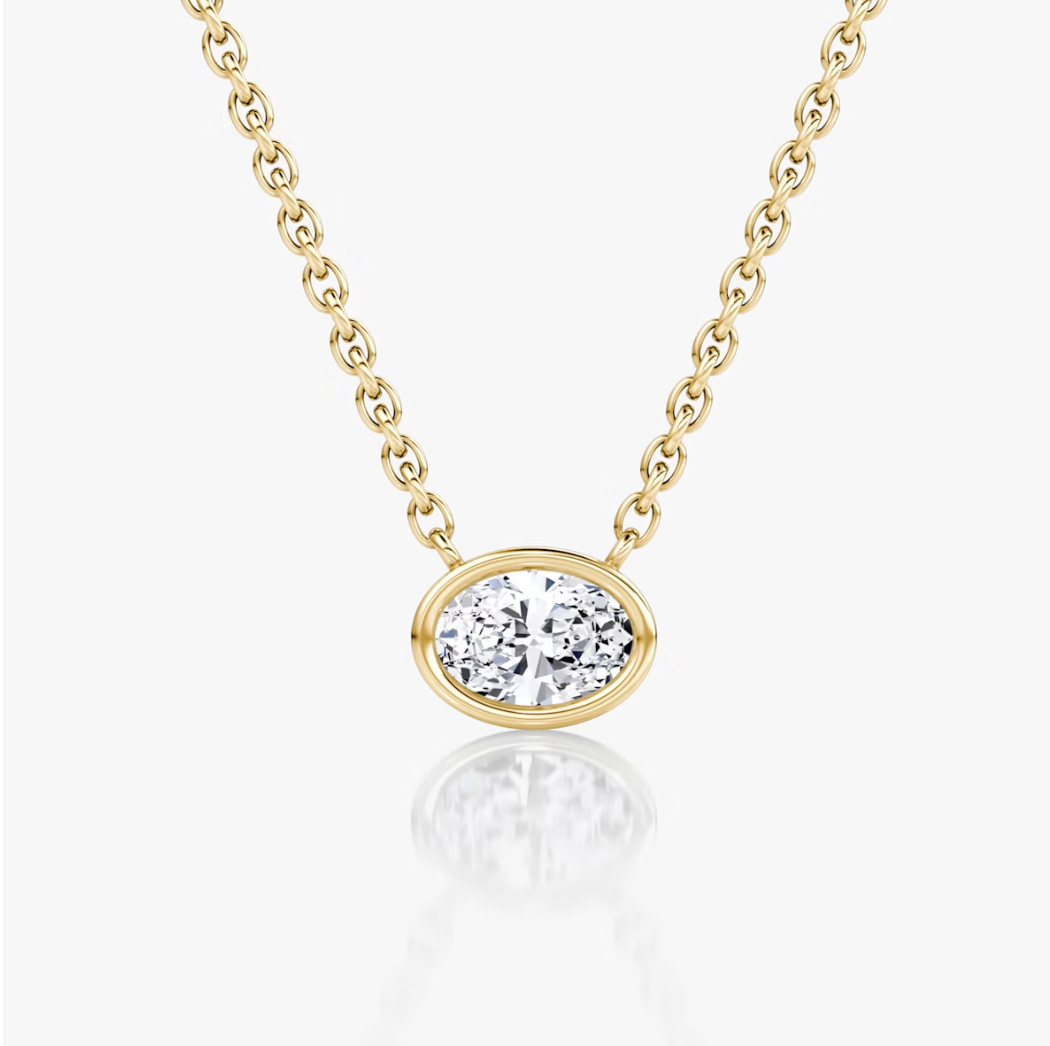 Shine Moment Bezel Solitaire Necklace Oval 14k Yellow Gold