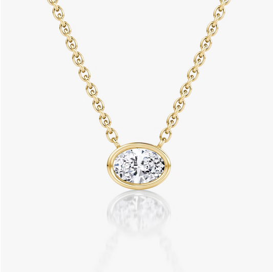 Shine Moment Bezel Solitaire Necklace Oval 14k Yellow Gold