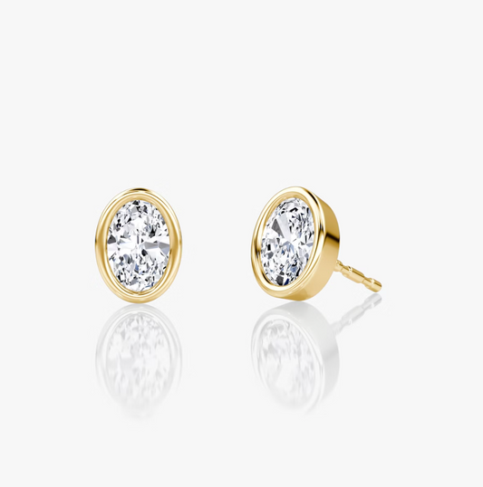 Shine Moment Bezel Solitaire Stud Oval 14k Yellow Gold