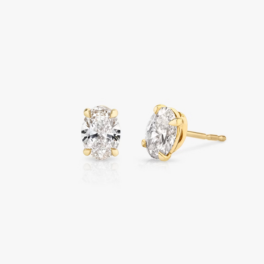 Shine Moment Sparkle Solitaire Stud Oval 14k Yellow Gold