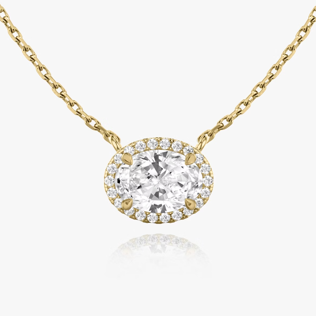 Shine Moment Halo Solitaire Necklace Oval 14k Yellow Gold