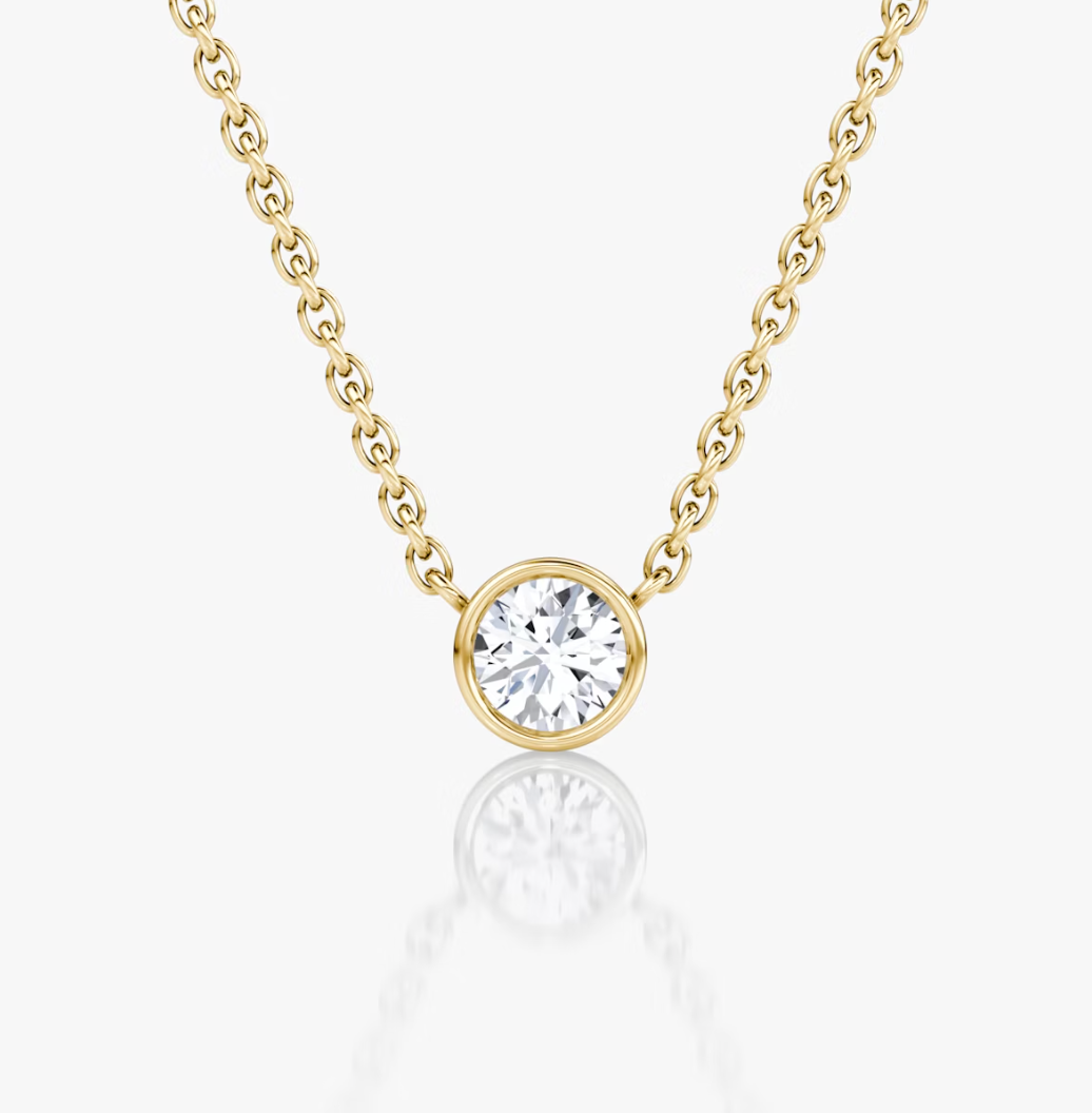 Shine Moment Bezel Solitaire Necklace Round Brilliant 14k Yellow Gold