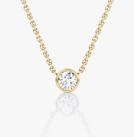 Shine Moment Bezel Solitaire Necklace Round Brilliant 14k Yellow Gold