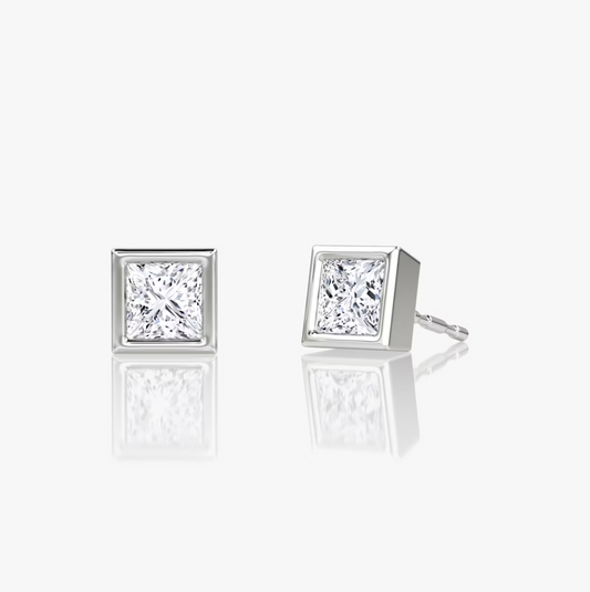 Shine Moment Bezel Solitaire Stud Princess 14k White Gold