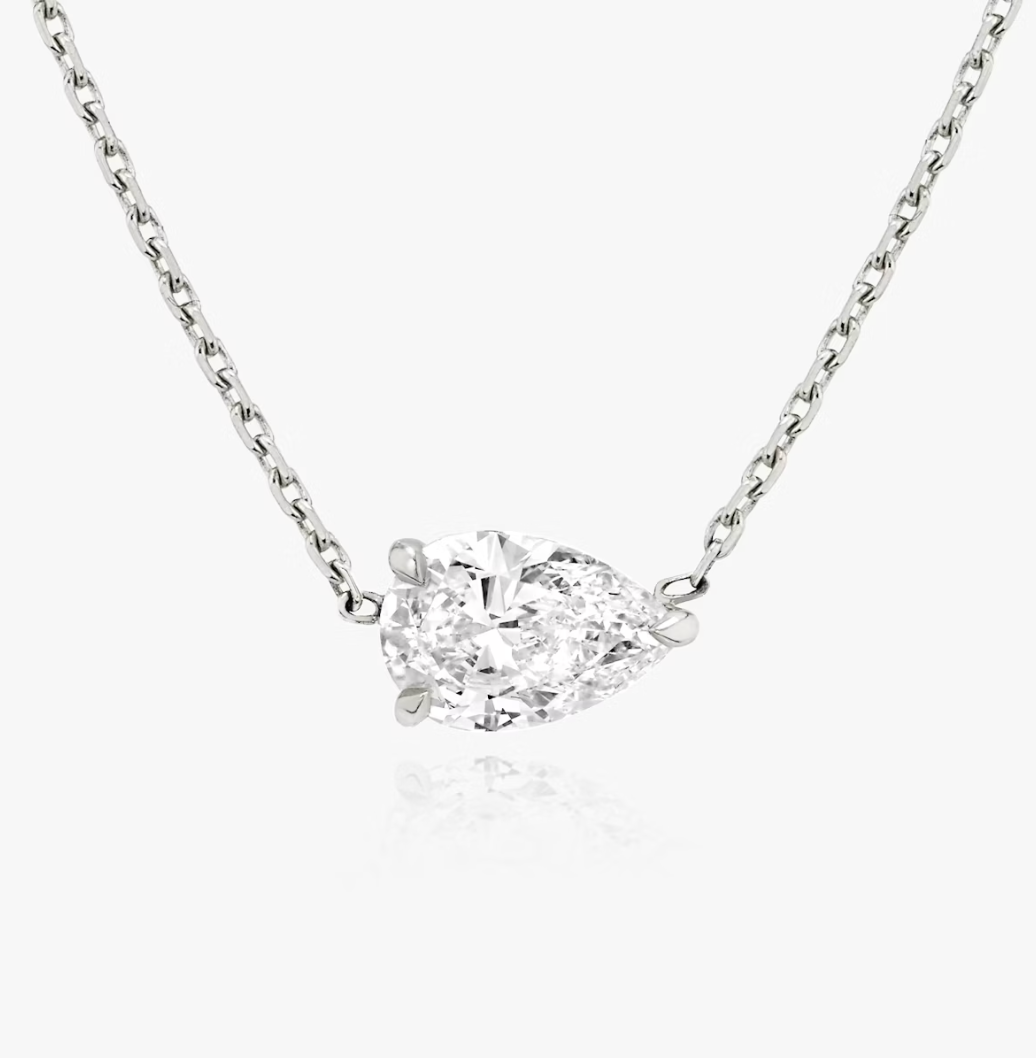 Shine Moment Sparkle Solitaire Necklace Pear 14k White Gold