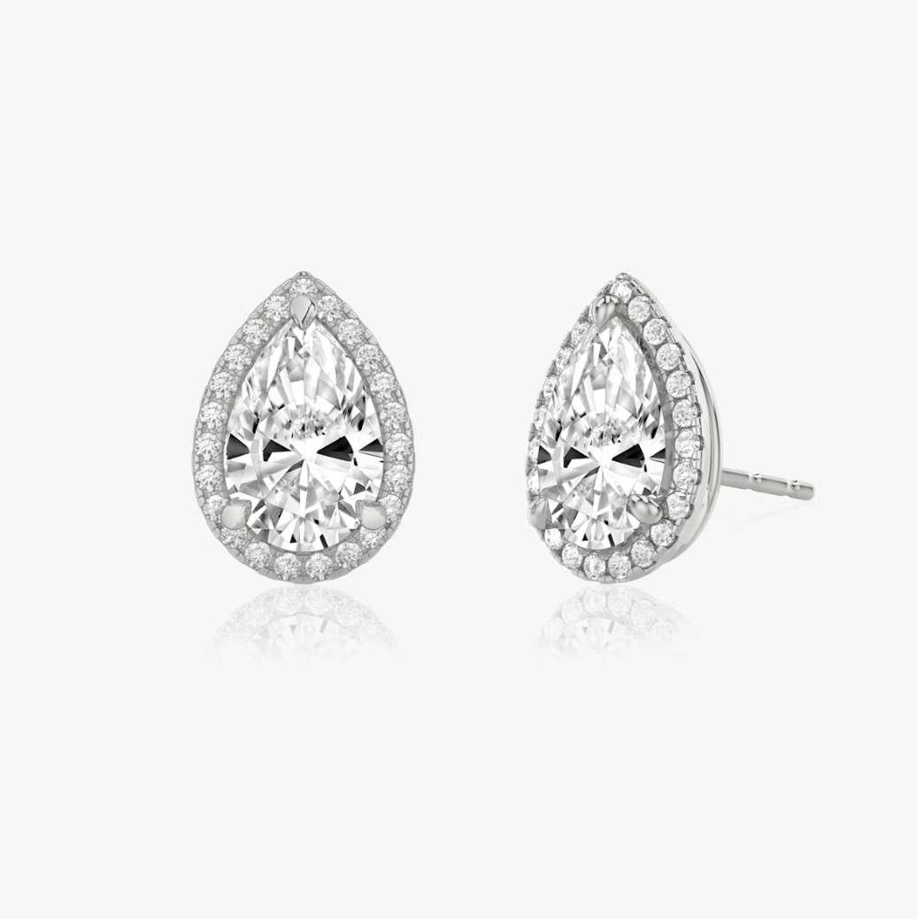 Shine Moment Halo Solitaire Stud Pear 14k White Gold