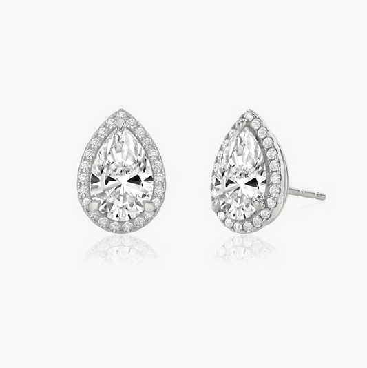 Shine Moment Halo Solitaire Stud Pear 14k White Gold