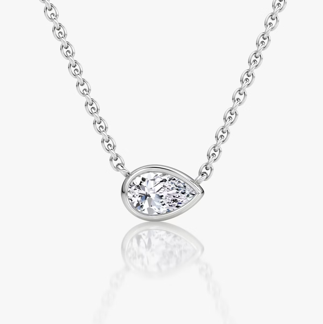 Shine Moment Bezel Solitaire Necklace Pear 14k White Gold