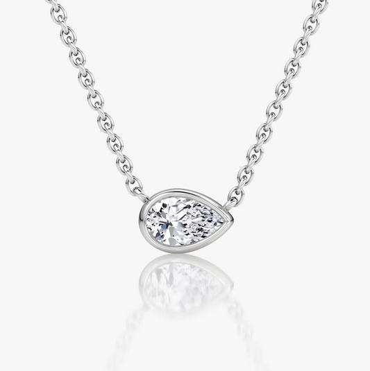 Shine Moment Bezel Solitaire Necklace Pear 14k White Gold