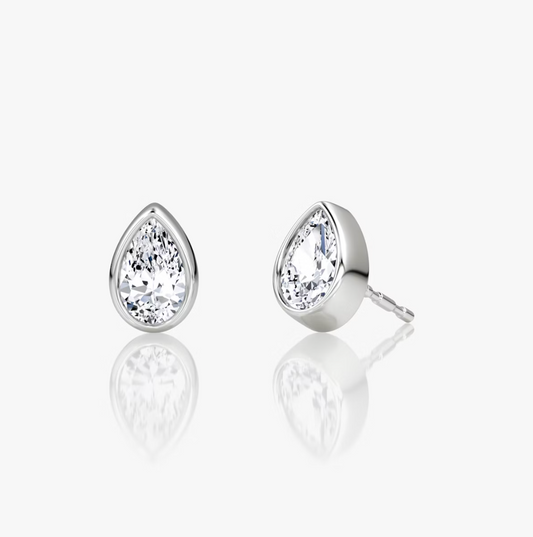 Shine Moment Bezel Solitaire Stud Pear 14k White Gold