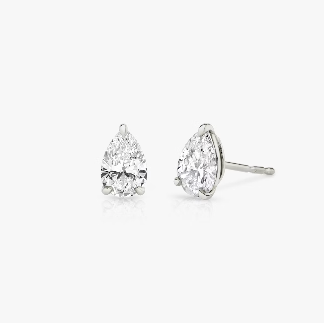 Shine Moment Sparkle Solitaire Stud Pear 14k White Gold