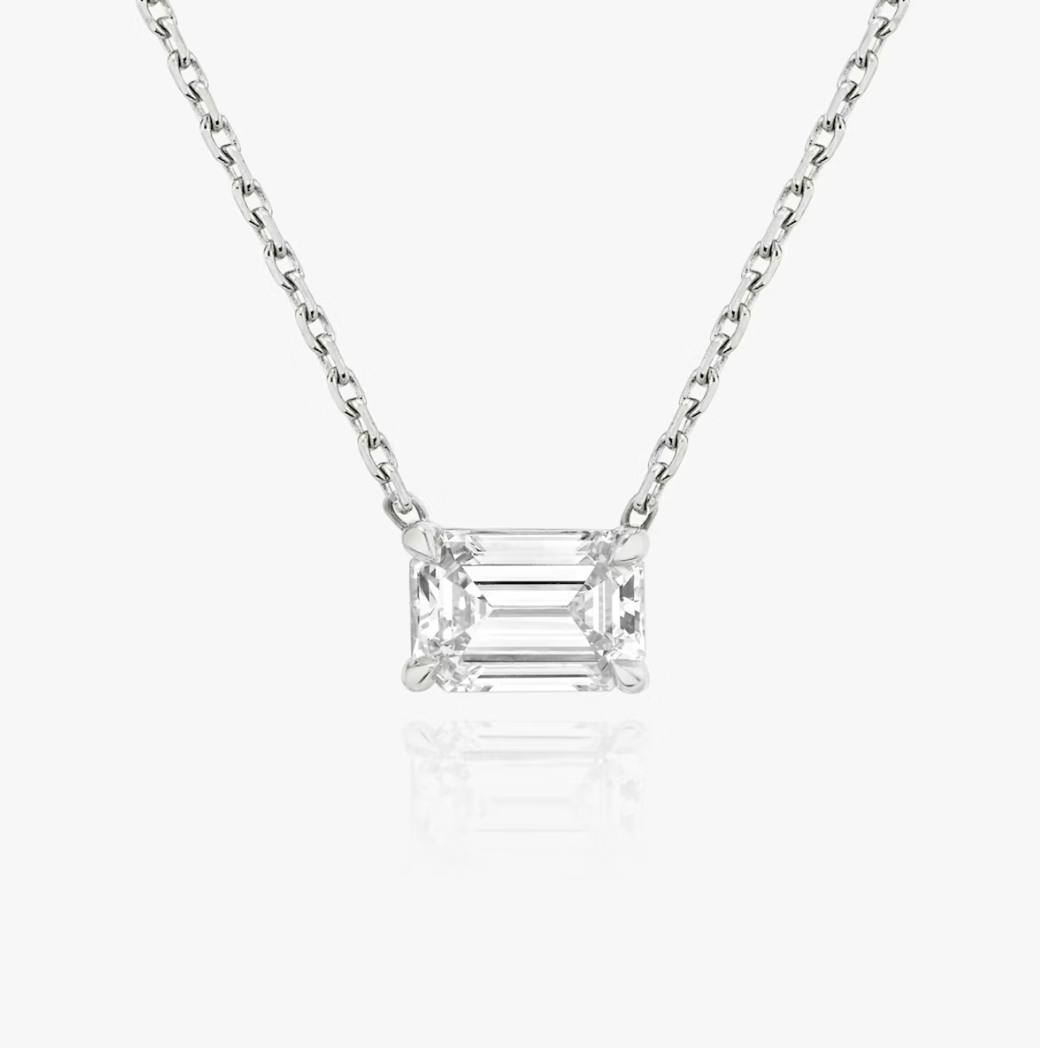 Shine Moment Sparkle Solitaire Necklace Emerald 14k White Gold