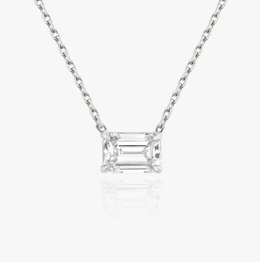 Shine Moment Sparkle Solitaire Necklace Emerald 14k White Gold