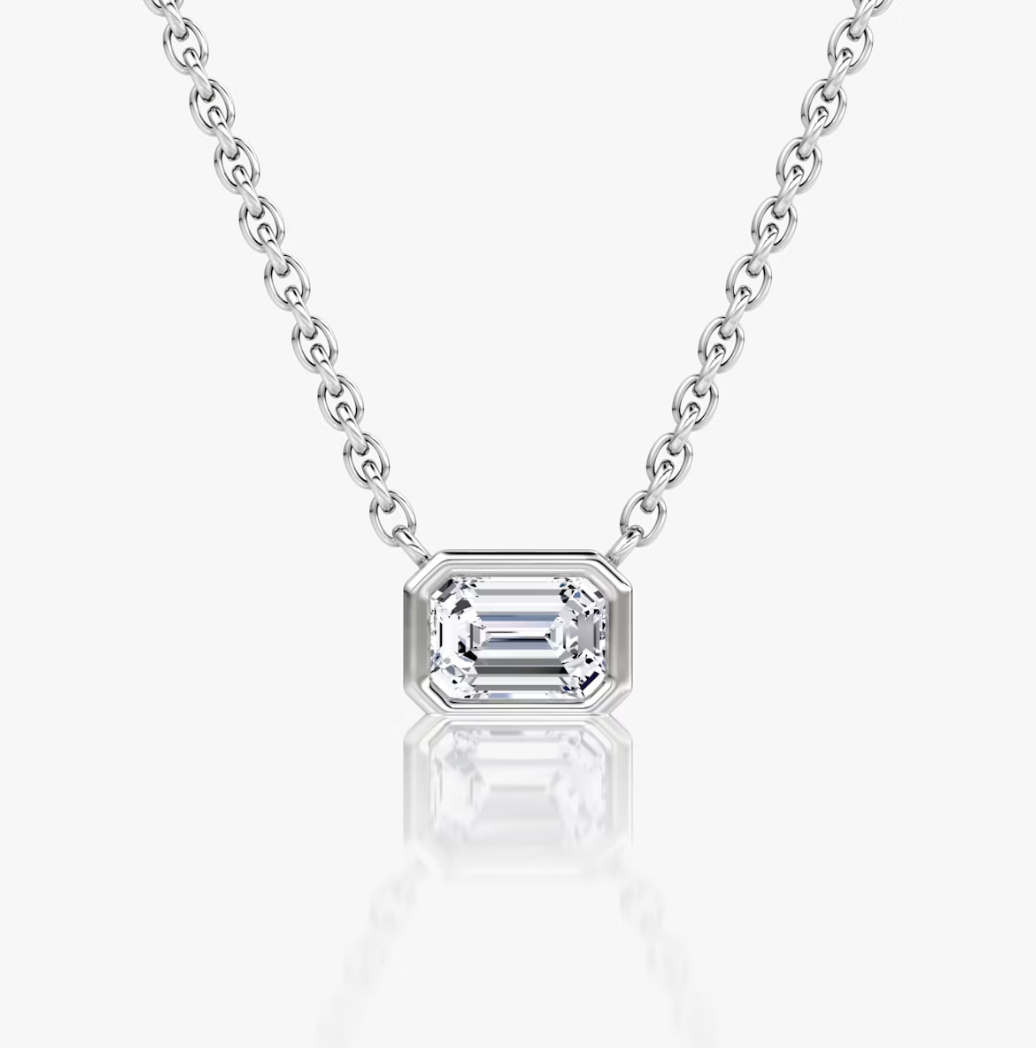 Shine Moment Bezel Solitaire Necklace Emerald 14k White Gold