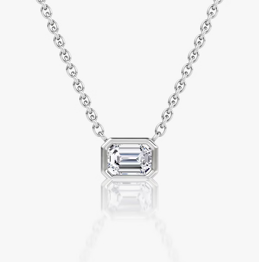 Shine Moment Bezel Solitaire Necklace Emerald 14k White Gold