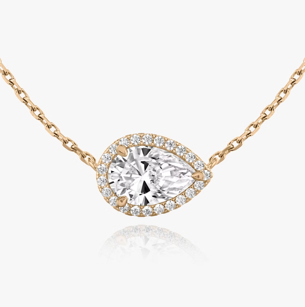 Shine Moment Halo Solitaire Necklace Pear 14k Rose Gold