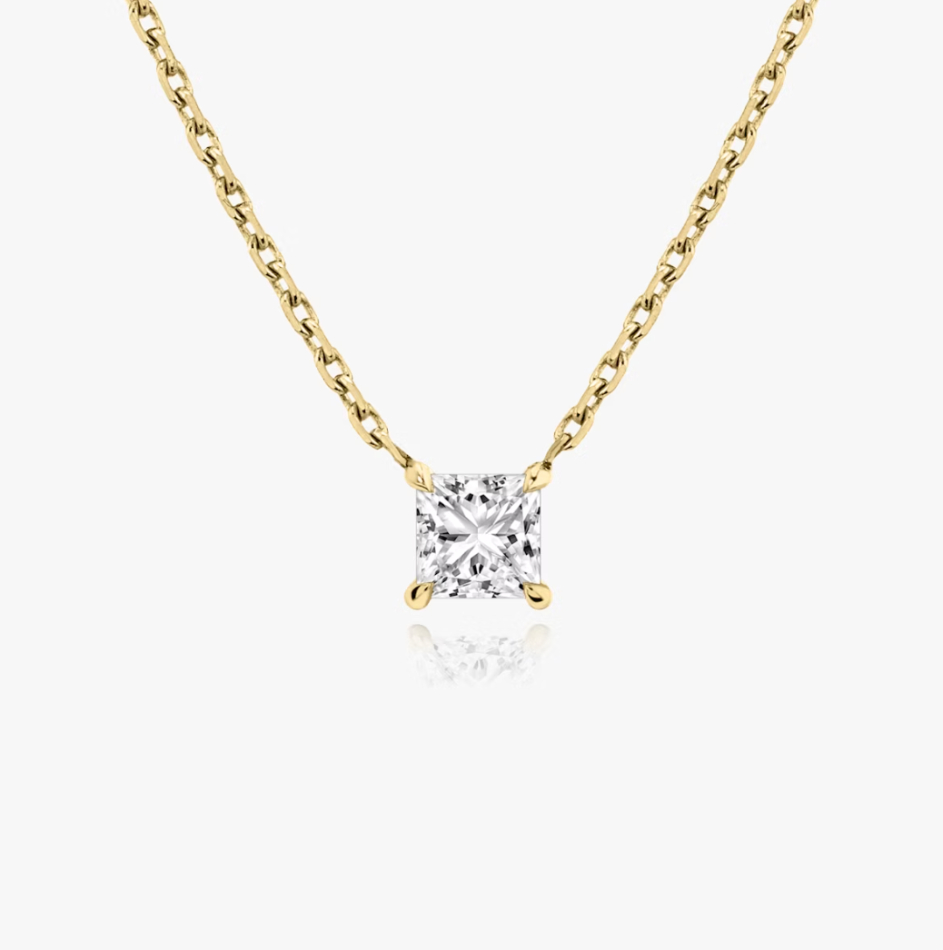 Shine Moment Sparkle Solitaire Necklace Princess 14k Yellow Gold