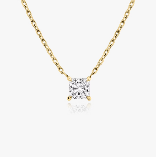 Shine Moment Sparkle Solitaire Necklace Princess 14k Yellow Gold