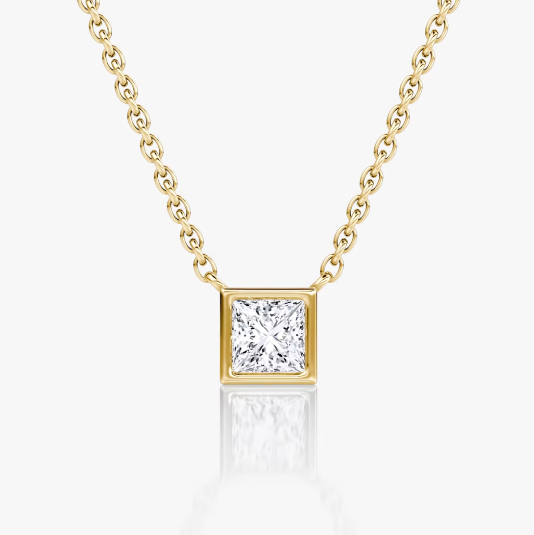 Shine Moment Bezel Solitaire Necklace Princess 14k Yellow Gold