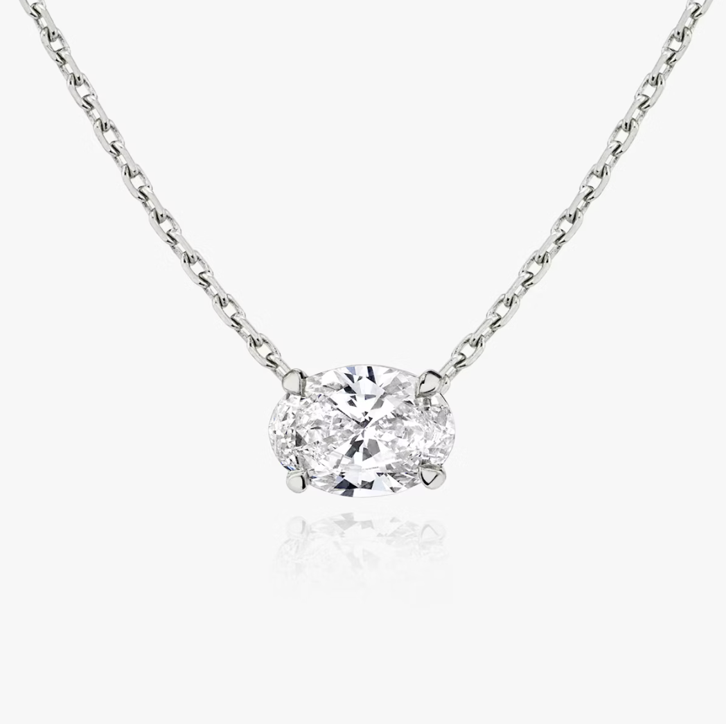 Shine Moment Sparkle Solitaire Necklace Oval 14k White Gold
