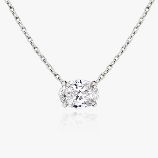Shine Moment Sparkle Solitaire Necklace Oval 14k White Gold