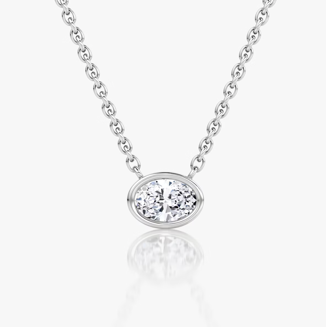 Shine Moment Bezel Solitaire Necklace Oval 14k White Gold